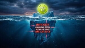 góra lodowa przedstawiająca złudny koszt domeny 1 zł oraz ukryte koszty dodatkowe